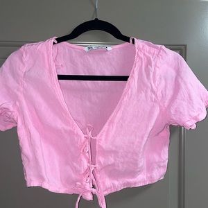 Zara Pink Tie Crop Top